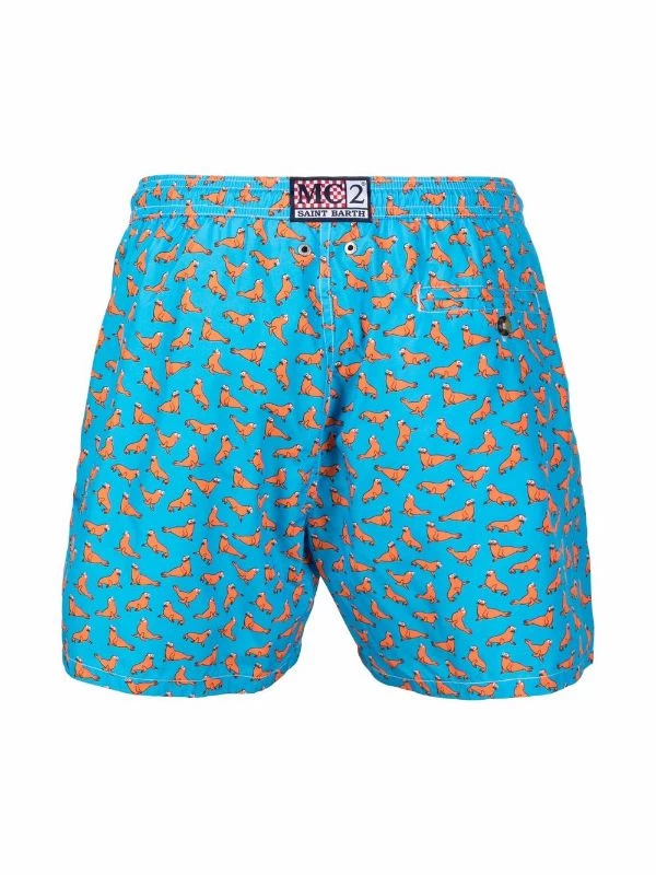 ( Neue Saison ) MC2 Saint Barth BABY SEAL3185 LIGHT BLUE Badeshorts Mit Robben-Print Herren – Bild 2