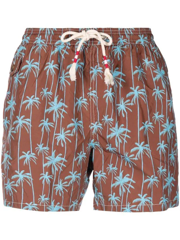 ( Neue Saison ) MC2 Saint Barth 00992B BROWN Badeshorts Mit Palmen-Print Herren