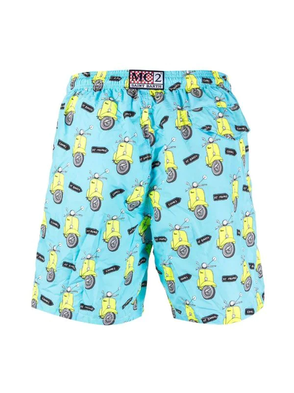 ( Neue Saison ) MC2 Saint Barth VESPA FLUO 5694 Lightning Badeshorts Mit Vespa-Print Herren – Bild 2
