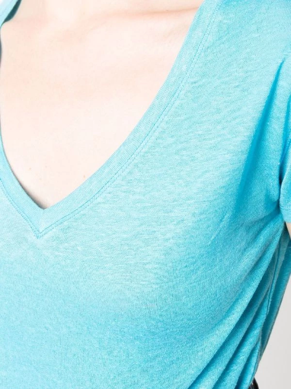 ( Neue Saison ) MC2 Saint Barth Leinen-T-Shirt Mit V-Ausschnitt 32 TURCHESE – Bild 5