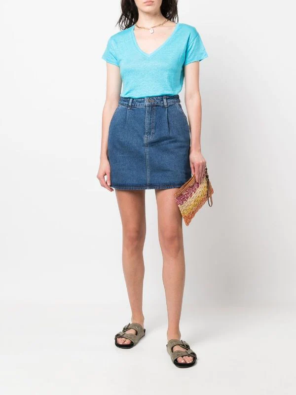 ( Neue Saison ) MC2 Saint Barth Leinen-T-Shirt Mit V-Ausschnitt 32 TURCHESE – Bild 2