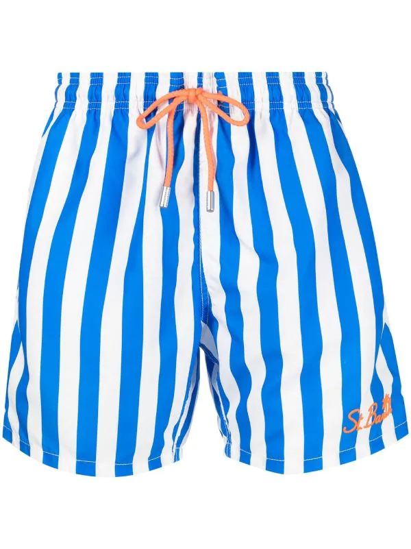 ( Neue Saison ) MC2 Saint Barth 00728B 17 EMB SB PALM LIG Striped Logo-embroidered Swim Shorts Herren