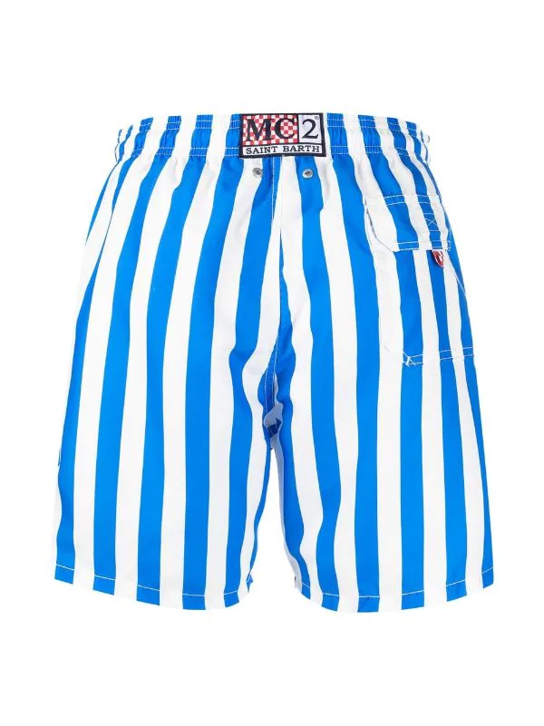 ( Neue Saison ) MC2 Saint Barth 00728B 17 EMB SB PALM LIG Striped Logo-embroidered Swim Shorts Herren – Bild 2